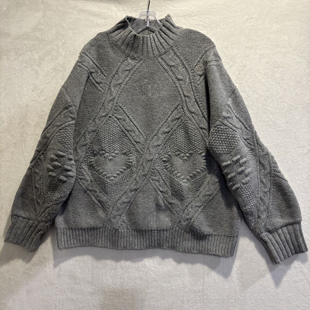 Aelfric Eden Women's Oversized Cable Knit Chunky Mock Neck Sweater Large Grey